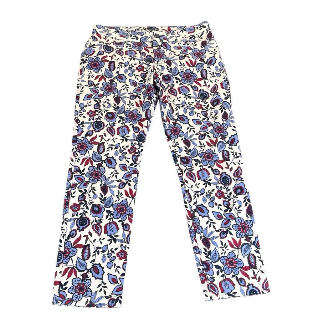 Khakis by Gap 4R Slim City Crop Pants White Purple Floral Golf Casual Straight
